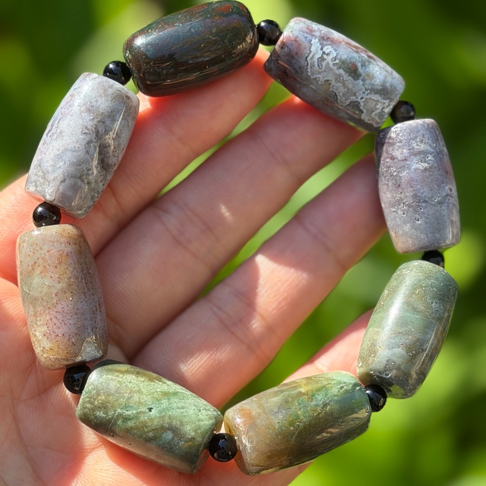 14.5mm druzy oceaj jasper barrel bracelet 0438